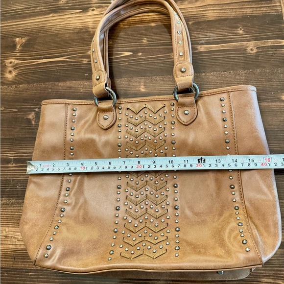 American Bling by Montana West Tan Studded Conceal Carry Tote Bag - Picture 9 of 10